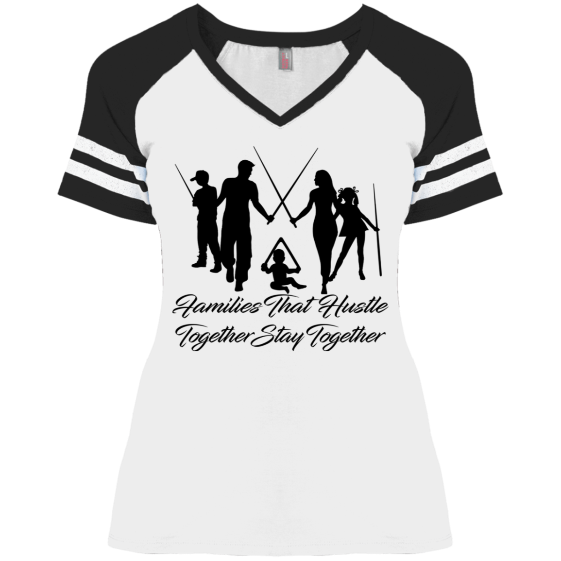 The GHOATS Custom Design. #11 Families That Hustle Together, Stay Together. Ladies' Game V-Neck T-Shirt