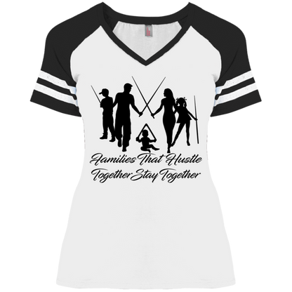 The GHOATS Custom Design. #11 Families That Hustle Together, Stay Together. Ladies' Game V-Neck T-Shirt