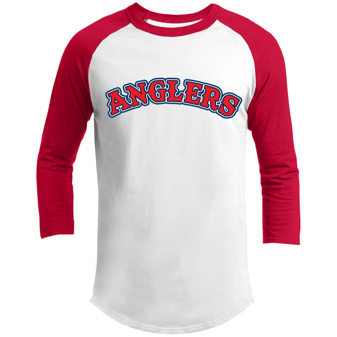 ArtichokeUSA Custom Design. Anglers. Southern California Sports Fishing. Los Angeles Angels Parody. 3/4 Raglan Sleeve Shirt