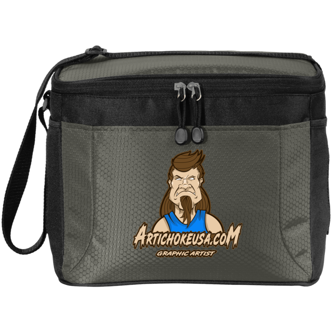 ArtichokeUSA Character and Font design. Let's Create Your Own Team Design Today. Mullet Mike. 12-Pack Cooler