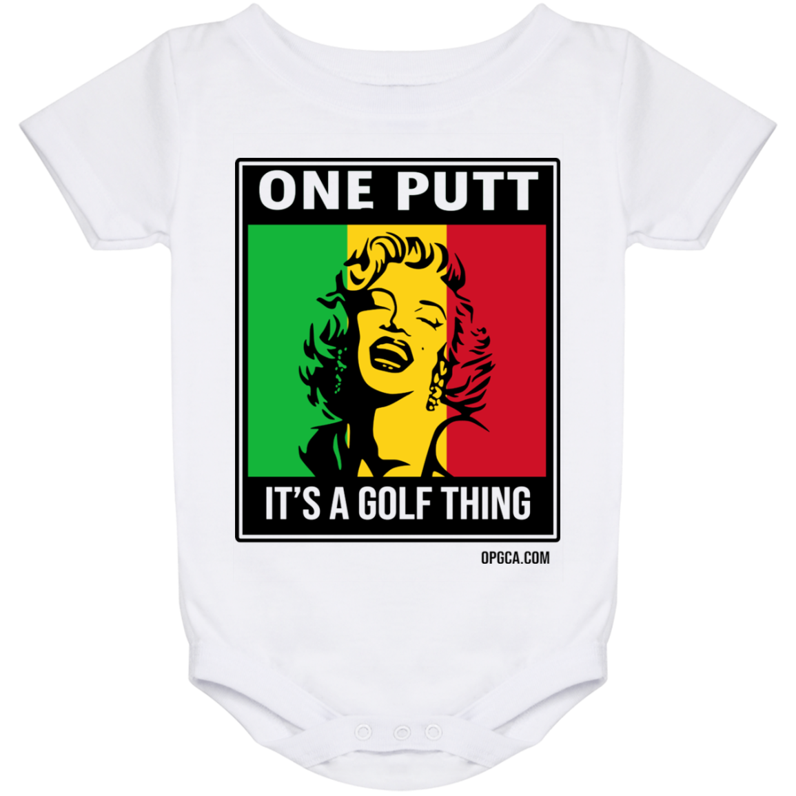 OPG Custom Design #22. One Putt / One Love Parody with Fan Art. Female Edition. Baby Onesie 24 Month