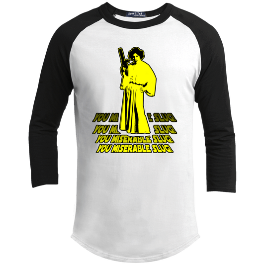 ArtichokeUSA Custom Design. You Miserable Slug. Carrie Fisher Tribute. Star Wars / Blues Brothers Fan Art. Youth 3/4 Raglan Sleeve Shirt