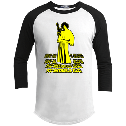 ArtichokeUSA Custom Design. You Miserable Slug. Carrie Fisher Tribute. Star Wars / Blues Brothers Fan Art. Youth 3/4 Raglan Sleeve Shirt