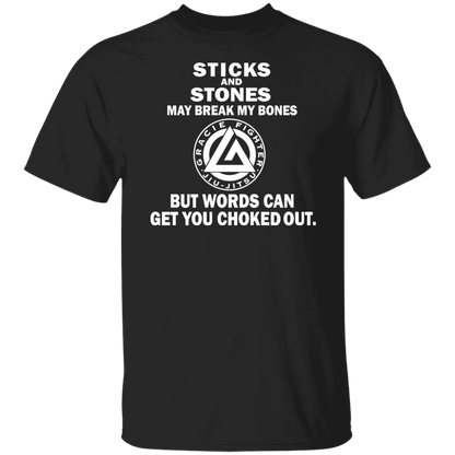 Artichoke Fight Gear Custom Design #16. Sticks And Stones May Break My Bones But Words Can Get You Choked Out. Gracie Fighter. BJJ. Men's 100% Cotton T-Shirt