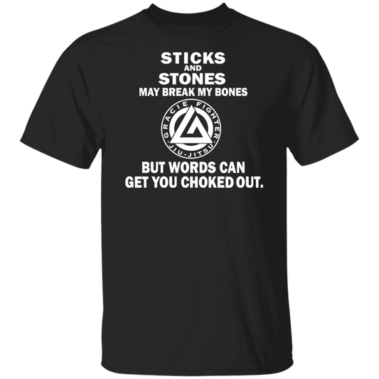 Artichoke Fight Gear Custom Design #16. Sticks And Stones May Break My Bones But Words Can Get You Choked Out. Gracie Fighter. BJJ. Men's 100% Cotton T-Shirt