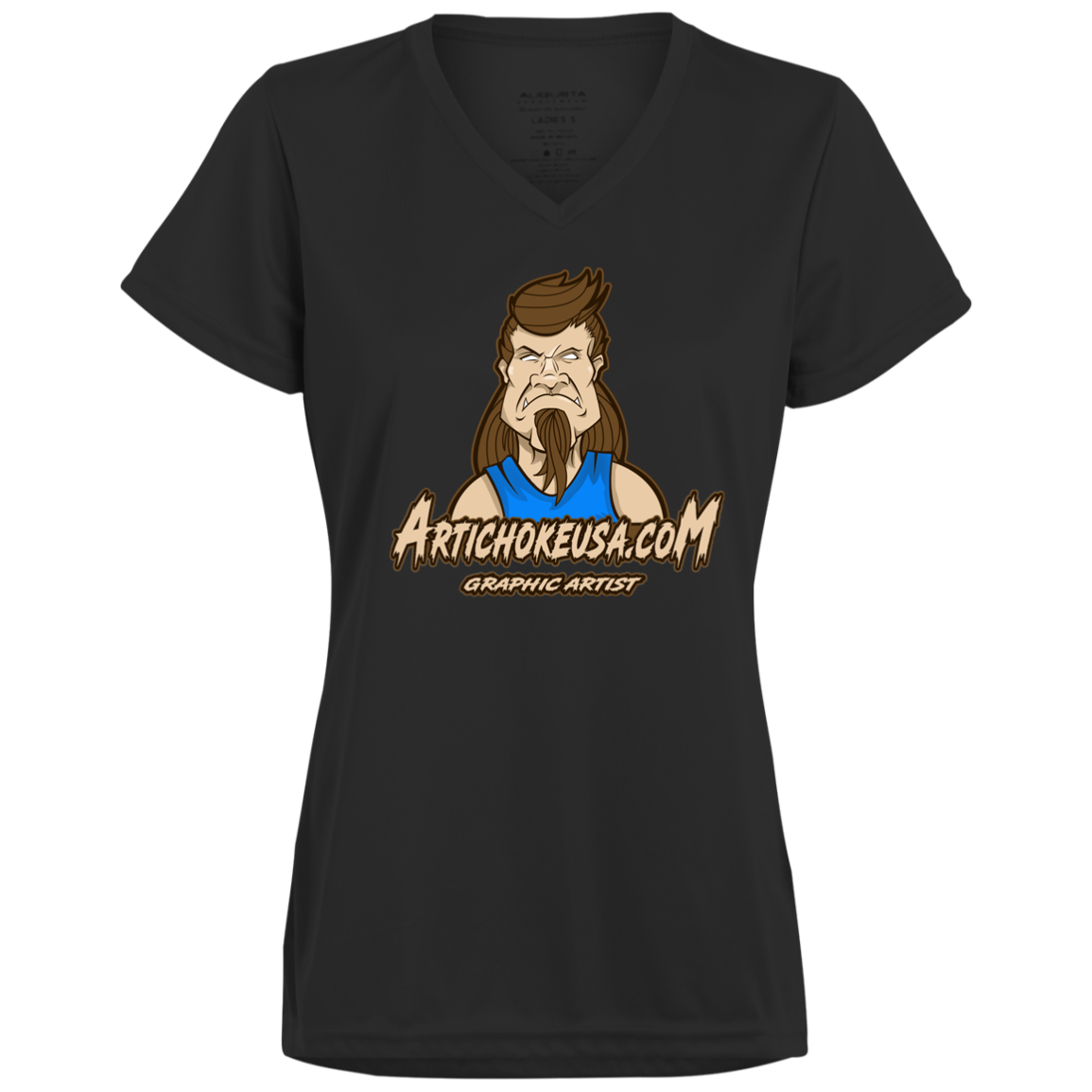 ArtichokeUSA Character and Font design. Let's Create Your Own Team Design Today. Mullet Mike. Ladies’ Moisture-Wicking V-Neck Tee