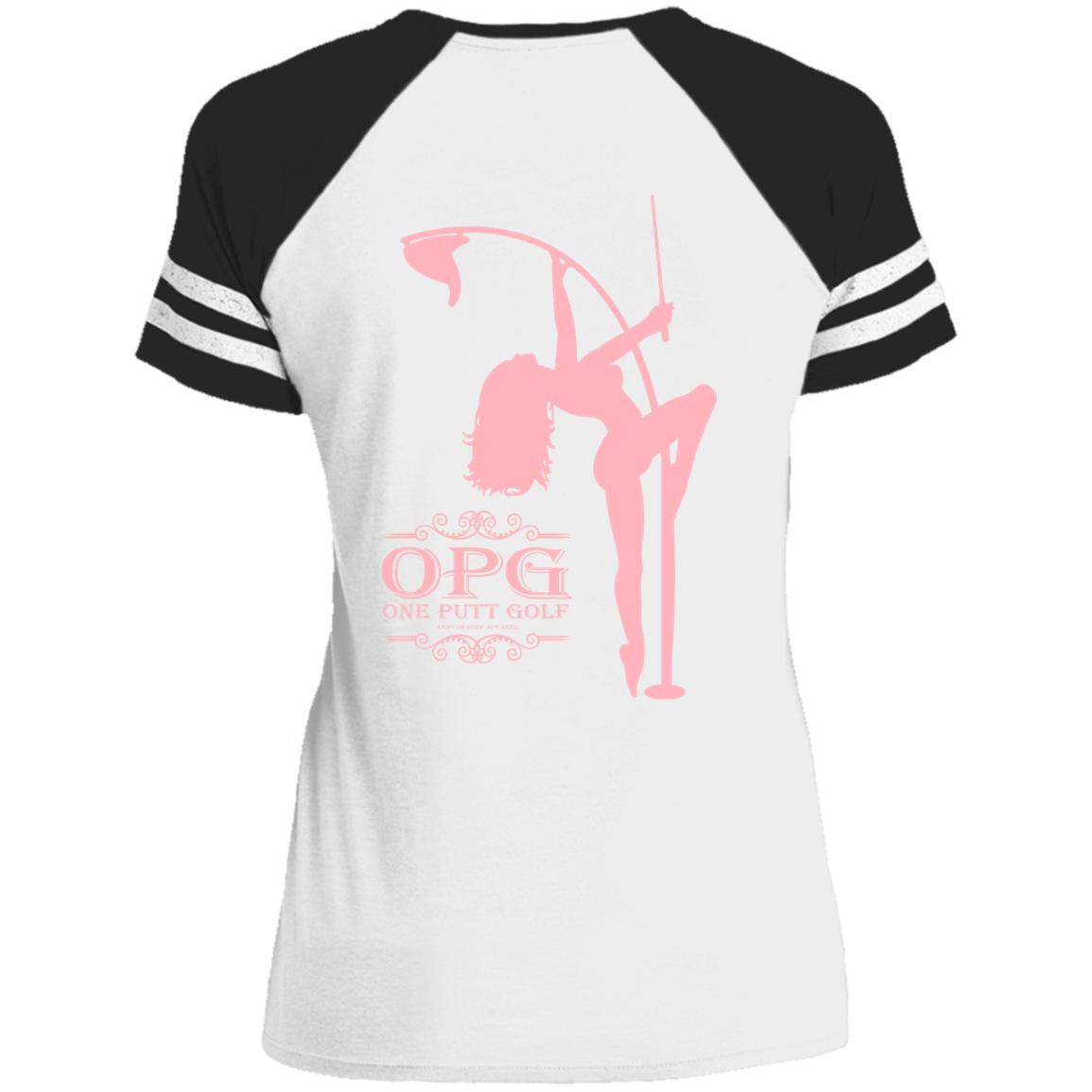 OPG Custom Design #10. Lady on Front / Flag Pole Dancer On Back. Ladies' Game V-Neck T-Shirt