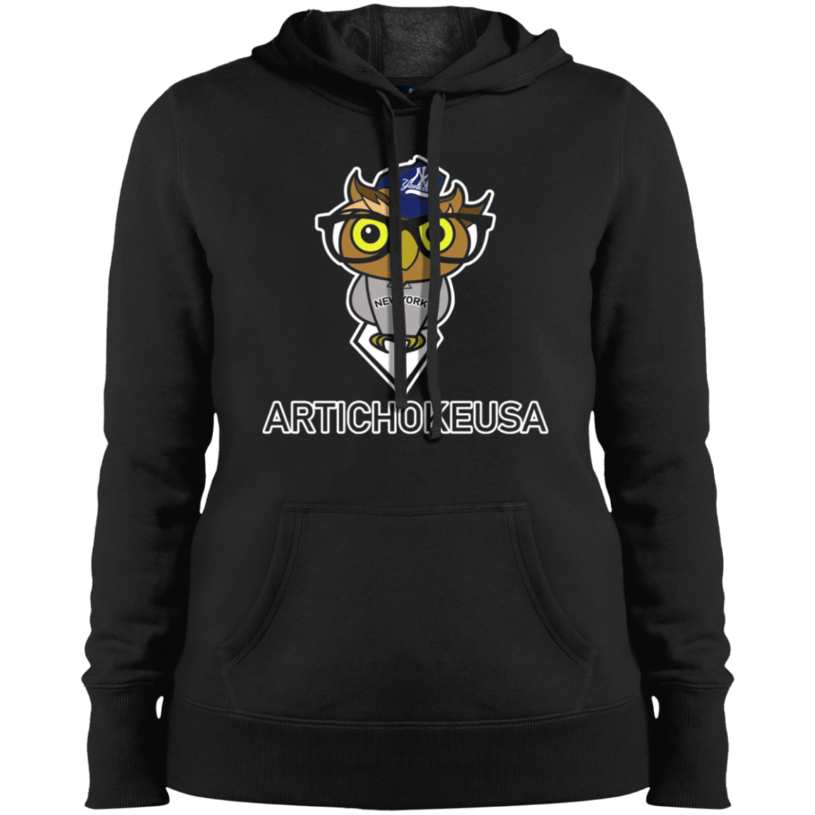 ArtichokeUSA Character and Font design. New York Owl. NY Yankees Fan Art. Let's Create Your Own Team Design Today. Ladies' Pullover Hooded Sweatshirt