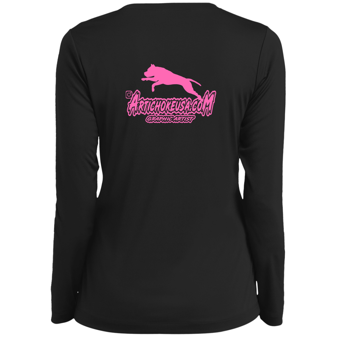 ArtichokeUSA Custom Design. Ruffing the Passer. Pitbull Edition. Female Version. Ladies’ Long Sleeve Performance V-Neck Tee