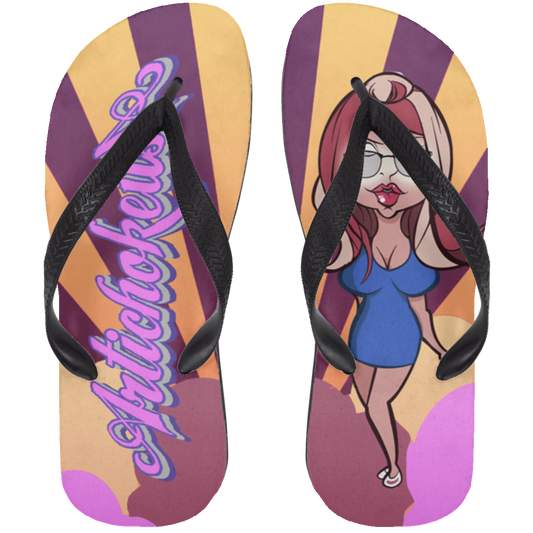 ArtichokeUSA Character and Font Design. Let’s Create Your Own Design Today. Blue Girl. Adult Flip Flops