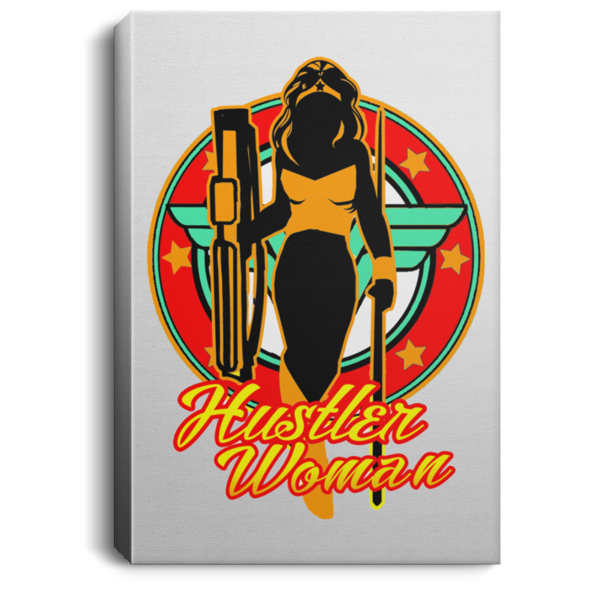 The GHOATS custom design #15. Hustler Woman. Wonder Woman Fan Art Parody. Pool Billiards.  Portrait Canvas .75in Frame