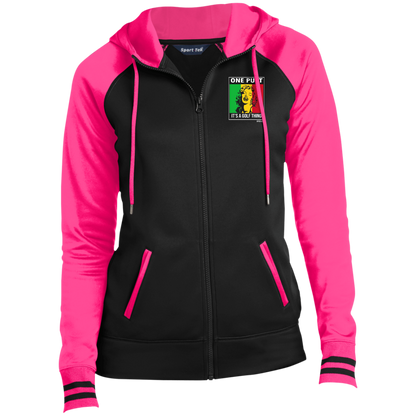 OPG Custom Design #22. One Putt / One Love Parody with Fan Art. Female Edition. Ladies' Sport-Wick® Full-Zip Hooded Jacket