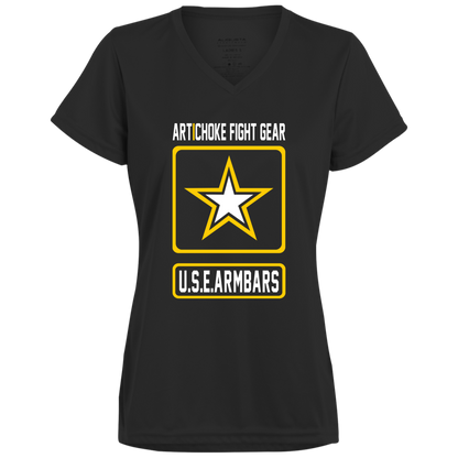 Artichoke Fight Gear Custom Design #2. USE ARMBARS. Ladies’ Moisture-Wicking V-Neck Tee