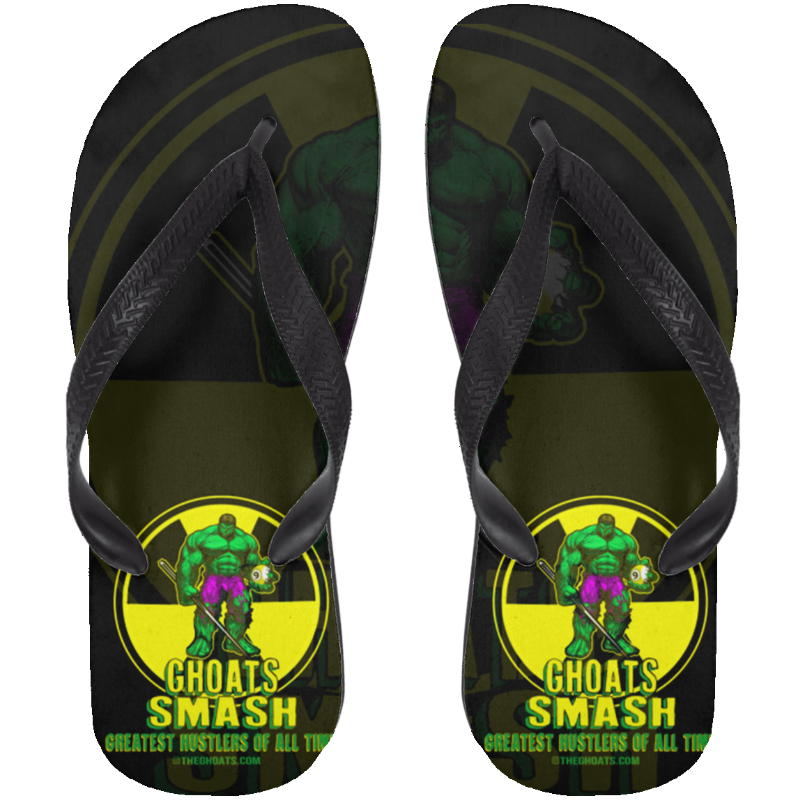 The GHOATS Custom Design. #13. GHOATS SMASH. Adult Flip Flops