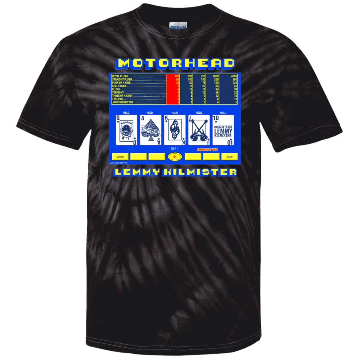 ArtichokeUSA Custom Design. Motorhead's Lemmy Kilmister's Favorite Video Poker Machine. Rock in Peace! Youth Tie Dye T-Shirt