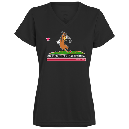 Custom Design #15. Golf Southern California with Yogi Fan Art. Ladies’ 100% polyester V-Neck Tee