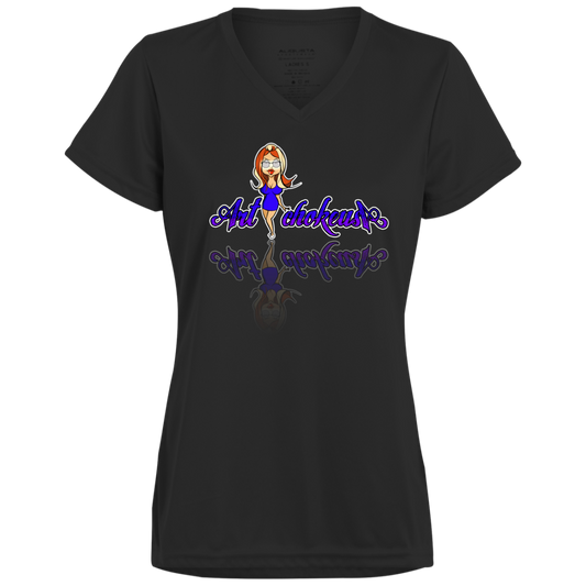 ArtichokeUSA Character and Font Design. Let’s Create Your Own Design Today. Blue Girl. Ladies’ Moisture-Wicking V-Neck Tee