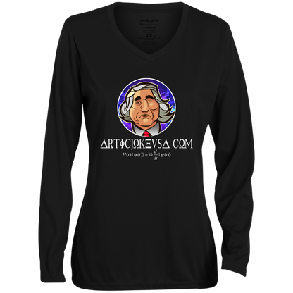 ArtichokeUSA Custom Design. Michio Kaku Fan Art. Ladies' Moisture-Wicking Long Sleeve V-Neck Tee