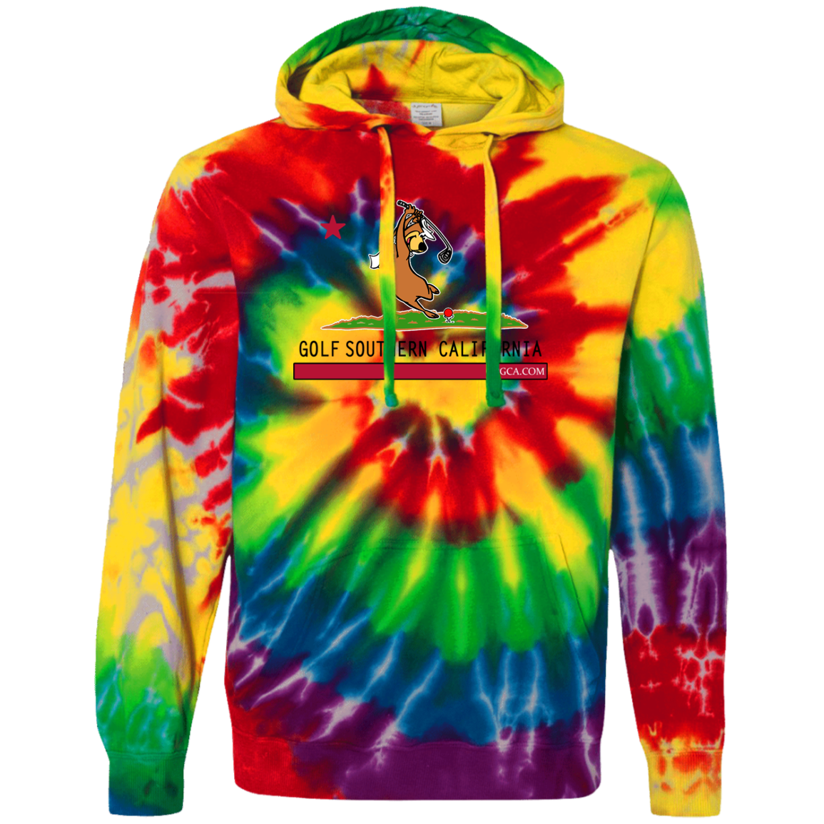 Custom Design #15. Golf Southern California with Yogi Fan Art. Tie-Dyed Pullover Hoodie