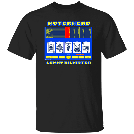 ArtichokeUSA Custom Design. Motorhead's Lemmy Kilmister's Favorite Video Poker Machine. Rock in Peace! 5.3 oz. T-Shirt