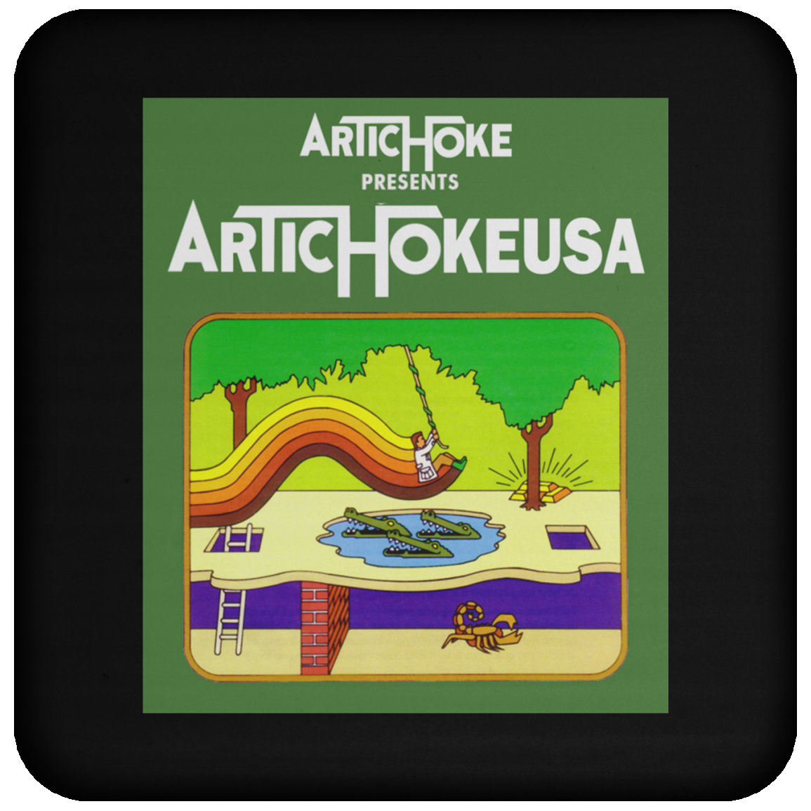 ArtichokeUSA Custom Design. Pitfall Game. Activision Parody. Ladies' Soft Style Hoodie Coaster