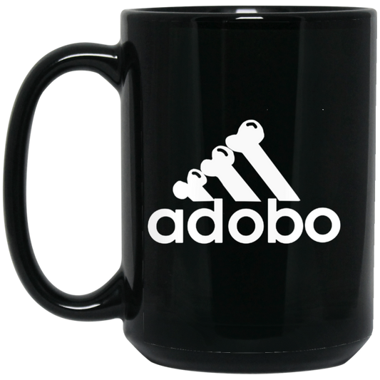 ArtichokeUSA Custom Design. Adobo. Adidas Parody. 15 oz. Black Mug
