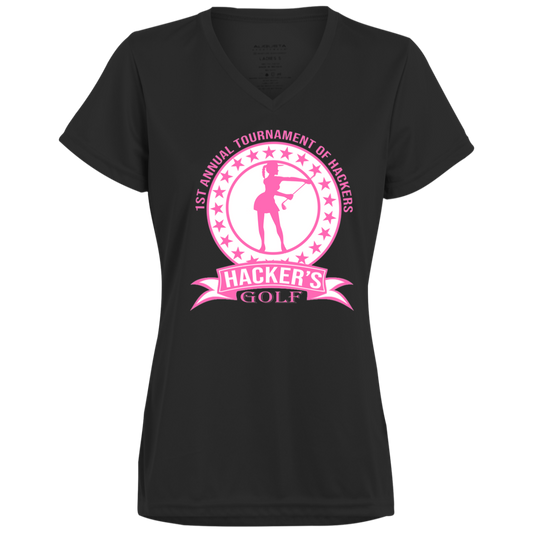 ZZZ#20 OPG Custom Design. 1st Annual Hackers Golf Tournament. Ladies Edition. Ladies’ 100% polyester V-Neck Tee