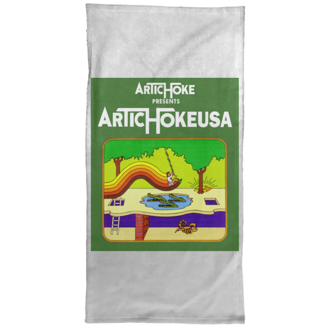 ArtichokeUSA Custom Design. Pitfall Game. Activision Parody. Ladies' Soft Style Hoodie Towel - 15x30