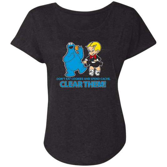 ArtichokeUSA Custom Design. Don't Eat Cookies And Spend Cache! Delete Them! Cookie Monster and Richie Rich Fan Art/Parody. Ladies' Triblend Dolman Sleeve