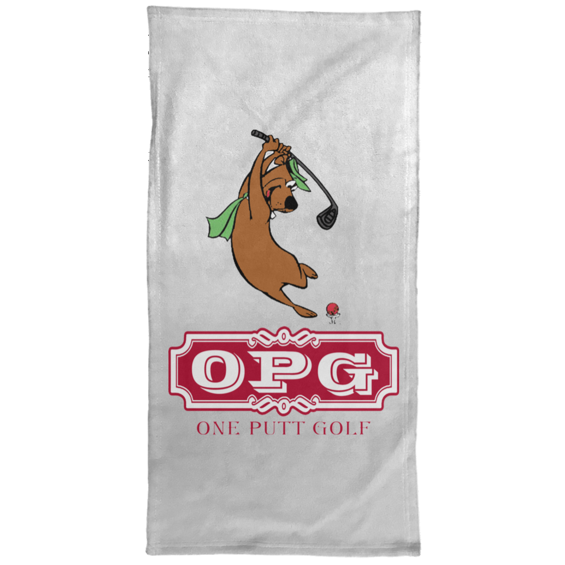 OPG Custom Design #9. Golf Southern California. California State Flag / Yogi Bear Playing Golf Parody. Hand Towel - 15x30