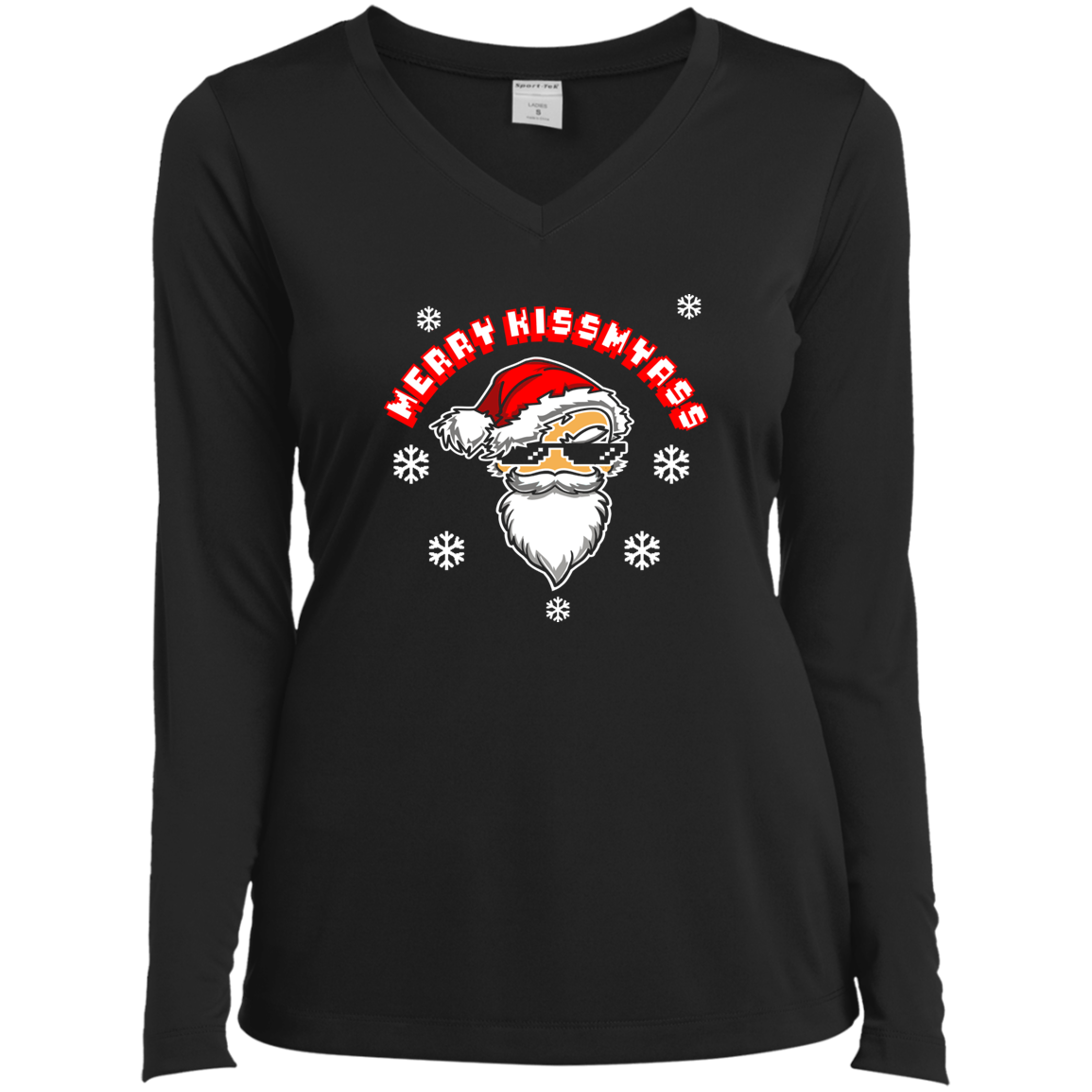 ArtichokeUSA Custom Design. Merry Kiss My Ass. Ladies’ Long Sleeve Performance V-Neck Tee