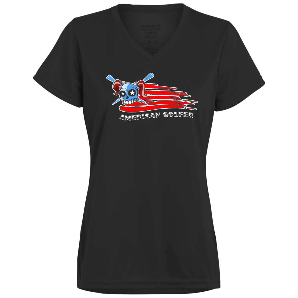 OPG Custom Design #12. American Golfer. Female Edition. Ladies’ 100% polyester V-Neck Tee