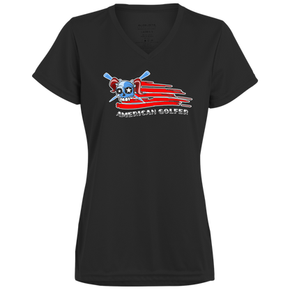 OPG Custom Design #12. American Golfer. Female Edition. Ladies’ 100% polyester V-Neck Tee