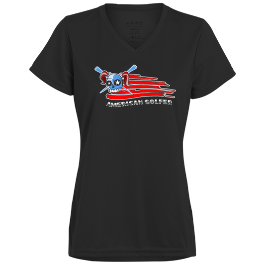 OPG Custom Design #12. American Golfer. Female Edition. Ladies’ 100% polyester V-Neck Tee