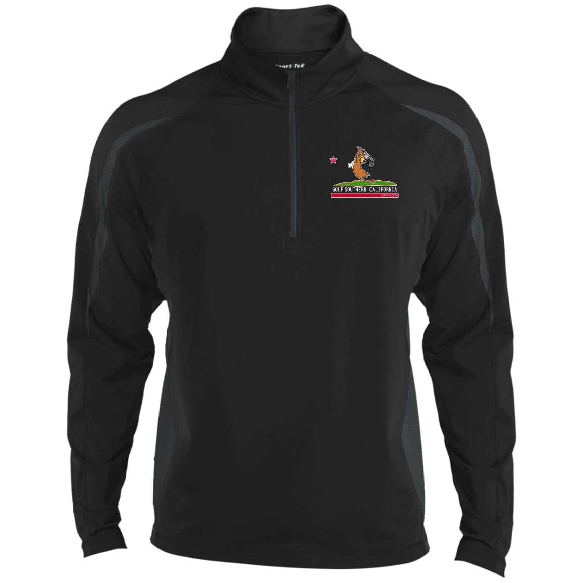 Custom Design #15. Golf Southern California with Yogi Fan Art. 1/2 Zip Sport Wicking Colorblock 1/2 Zip