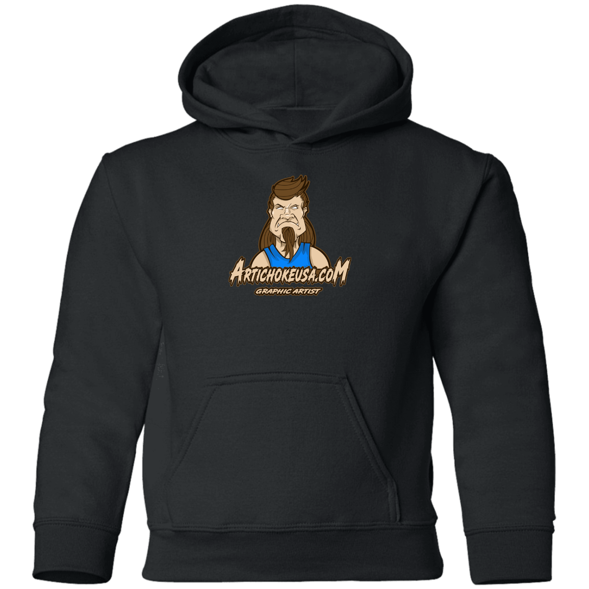 ArtichokeUSA Character and Font design. Let's Create Your Own Team Design Today. Mullet Mike. Youth Pullover Hoodie