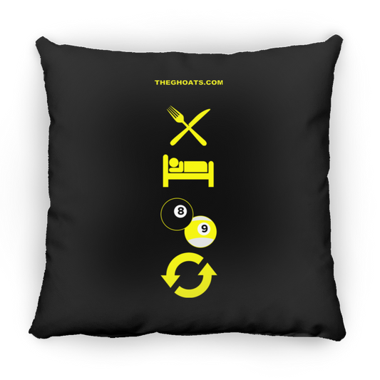 The GHOATS custom design #8. Eat. Sleep. Pool. Repeat. Pool / Billiards. Large Square Pillow