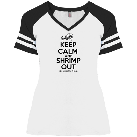 Artichoke Fight Gear Custom Design #12. Keep Calm and Shrimp Out. Ladies' Game V-Neck T-Shirt