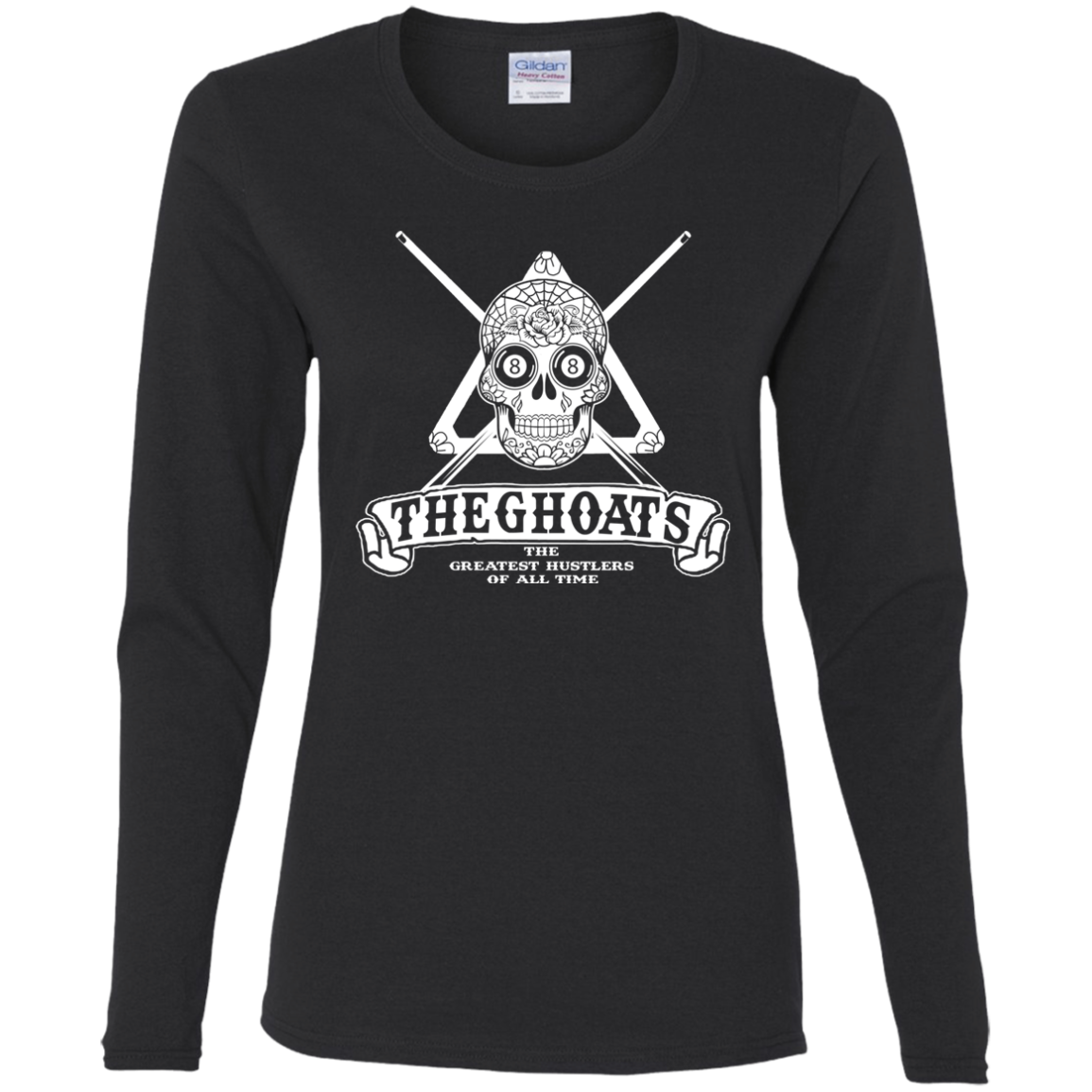The GHOATS Custom Design #37. Sugar Skull Pool Theme. Ladies' Cotton LS T-Shirt
