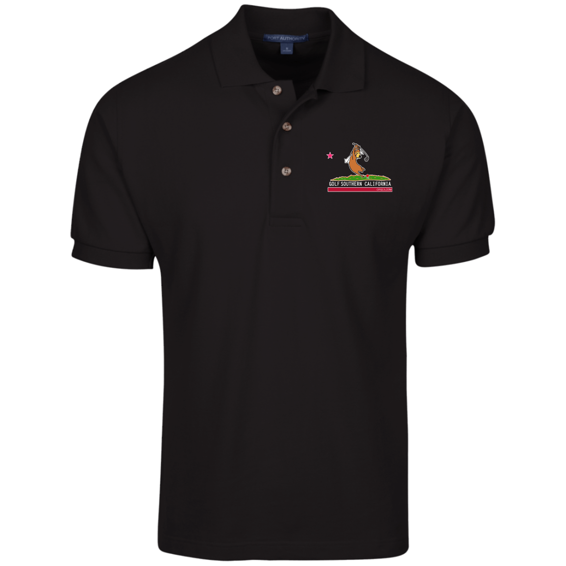 Custom Design #15. Golf Southern California with Yogi Fan Art. 100% Ring Spun Combed Cotton Polo