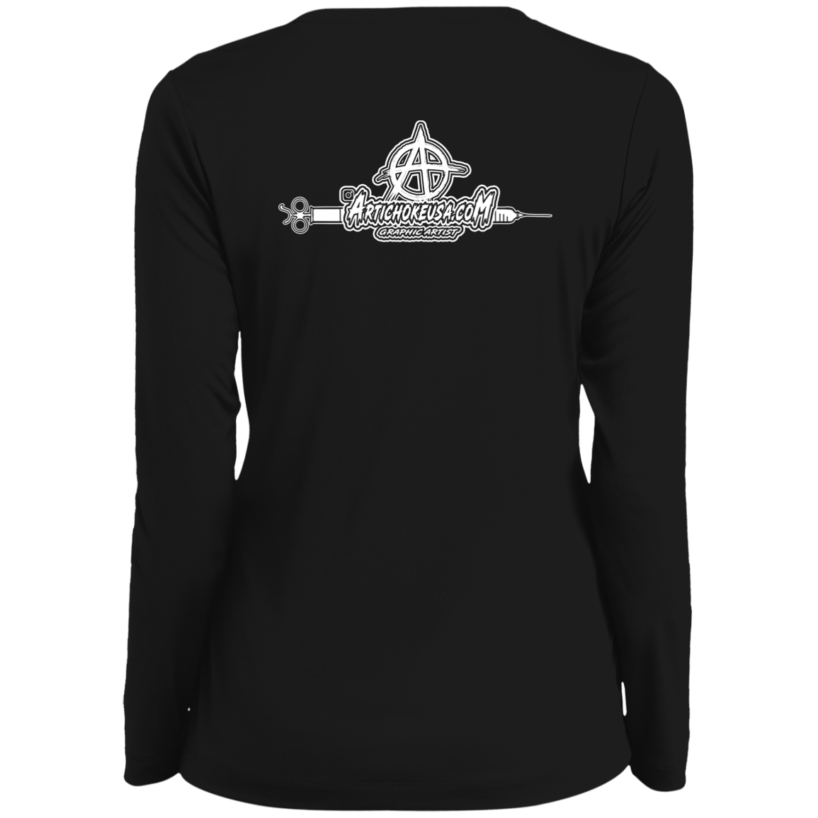 ArtichokeUSA Custom Design. Vaccinated AF (and fine). Ladies' Moisture-Wicking Long Sleeve V-Neck Tee
