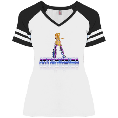 ArtichokeUSA Character and Font design. Let's Create Your Own Team Design Today. Dama de Croma. Ladies' Game V-Neck T-Shirt