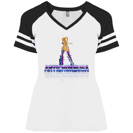 ArtichokeUSA Character and Font design. Let's Create Your Own Team Design Today. Dama de Croma. Ladies' Game V-Neck T-Shirt