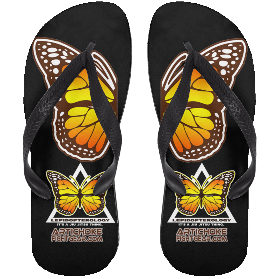 Artichoke Fight Gear Custom Design #6. Lepidopterology (Study of butterflies). Butterfly Guard. Adult Flip Flops