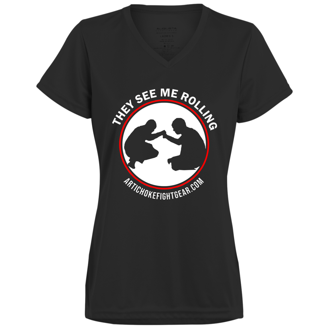 Artichoke Fight Gear Custom Design #16. They See Me Rolling. Ladies’ Moisture-Wicking V-Neck Tee