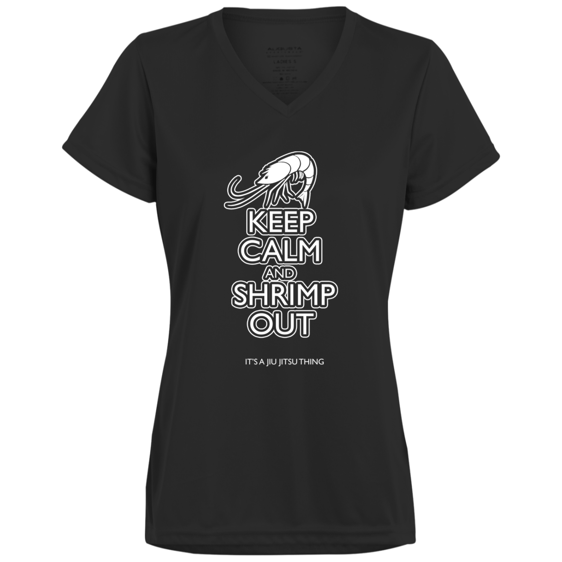 Artichoke Fight Gear Custom Design #12. Keep Calm and Shrimp Out. Ladies’ Moisture-Wicking V-Neck Tee