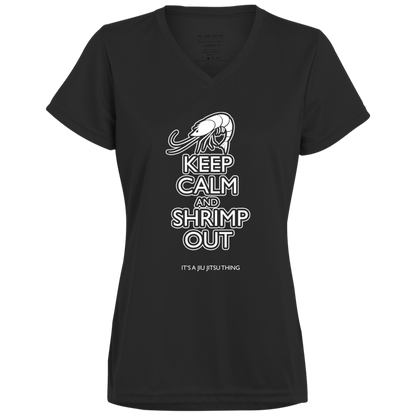 Artichoke Fight Gear Custom Design #12. Keep Calm and Shrimp Out. Ladies’ Moisture-Wicking V-Neck Tee