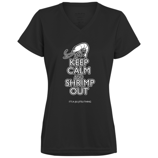 Artichoke Fight Gear Custom Design #12. Keep Calm and Shrimp Out. Ladies’ Moisture-Wicking V-Neck Tee
