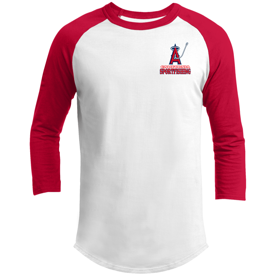 ArtichokeUSA Custom Design. Anglers. Southern California Sports Fishing. Los Angeles Angels Parody. Men's 3/4 Raglan Sleeve Shirt