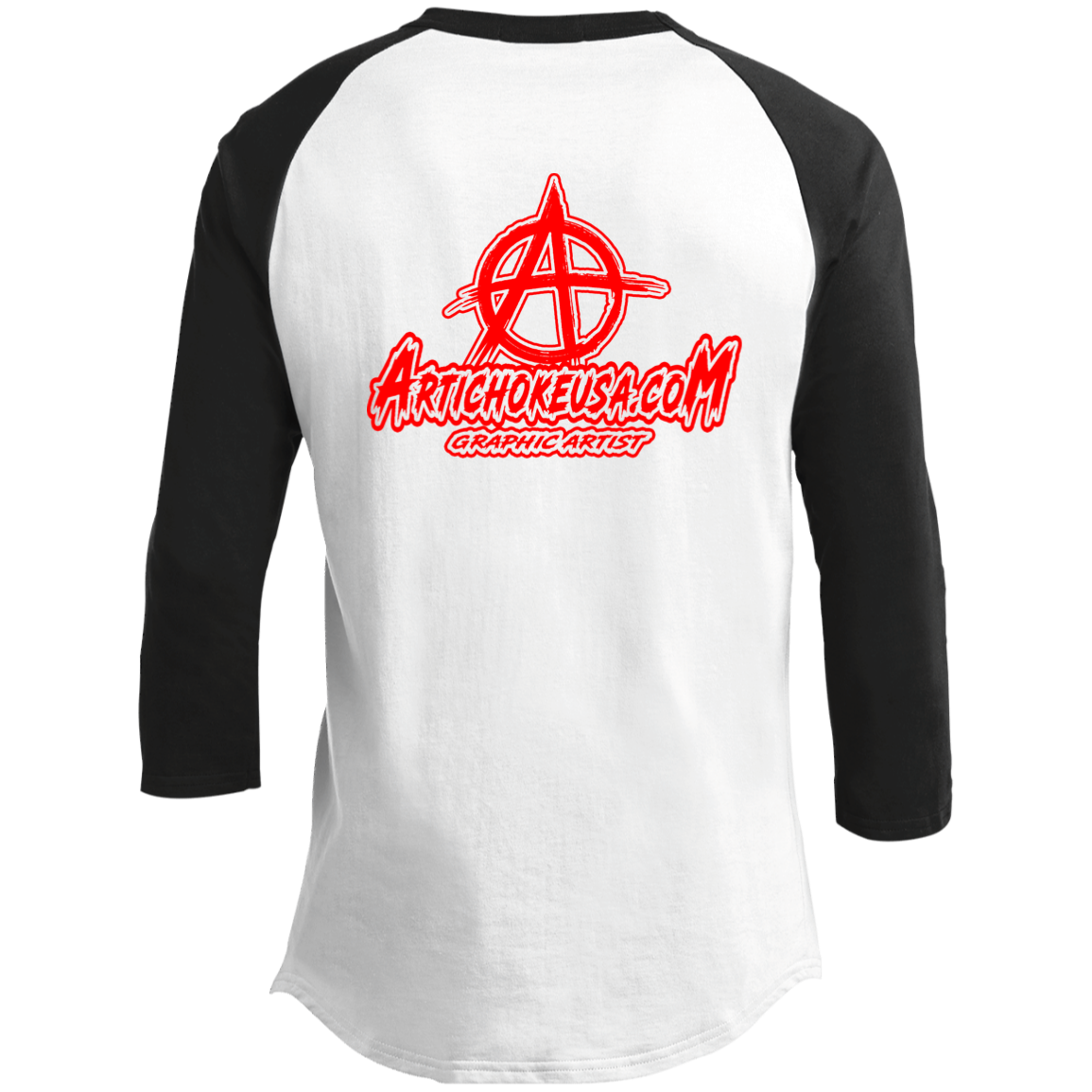 ArtichokeUSA Custom Design. Metallica Style Logo. Let's Make One For Your Project. Men's 3/4 Raglan Sleeve Shirt